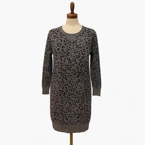 Ann Taylor Loft Sweater Dress Womens Medium Leopard Animal Print Pullover